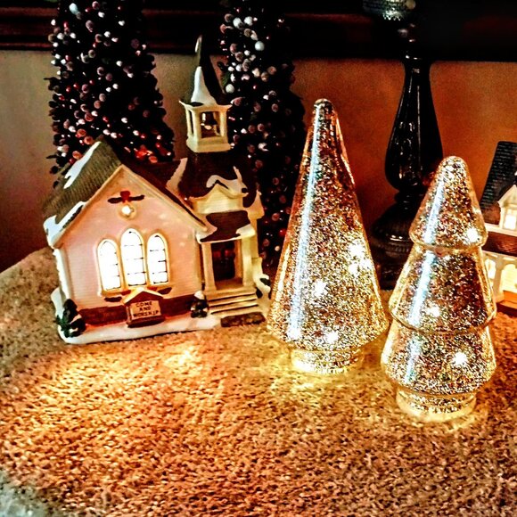 Target Christmas 2024 Glittered-Filled LED LIGHTED Glass Trees Set of 2 NEW wTAG - Picture 2 of 12